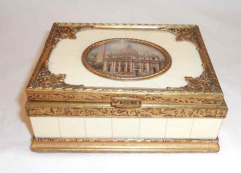 Dresser Box Ormolu Edges Velvet Interior Miniature Vatican St. Peter Basilica