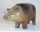 1985 Salt Glazed Stoneware Cobalt Blue on Gray Folk Art Pig David Eldreth PA