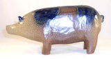 1985 Salt Glazed Stoneware Cobalt Blue on Gray Folk Art Pig David Eldreth PA