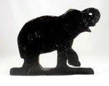 Antique Cast Iron Doorstop Colorful Elephant Raised Trunk & Leg on Green Base