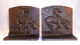 Vintage Cast Iron Bookends End of The Trail Indian Warrior W/ Spear on Horseback