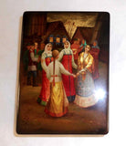 1986 Fedoskino Signed Hand Painted Russian Lacquer Box Dancing In Village Square