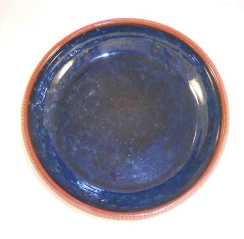 1979 Redware Large Glazed Bowl Cobalt Blue Coloring with Light Mottling By Ned Foltz