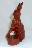 1989 Glazed Redware Brown Rabbit Figurine Yellow Sponged Decoration by Ned Foltz