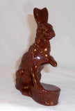 1989 Glazed Redware Brown Rabbit Figurine Yellow Sponged Decoration by Ned Foltz