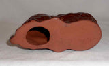 1989 Glazed Redware Brown Rabbit Figurine Yellow Sponged Decoration by Ned Foltz