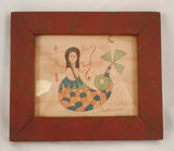 Folk Art Ink Water Color on Paper Fraktur Mermaid Bow & Arrow Garnett B. French