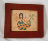 Folk Art Ink Water Color on Paper Fraktur Mermaid Bow & Arrow Garnett B. French