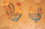 Folk Art Ink Water Color on Paper Fraktur Chicken & Rooster by Garnett B. French