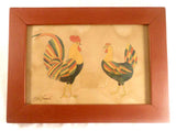 Folk Art Ink Water Color on Paper Fraktur Chicken & Rooster by Garnett B. French