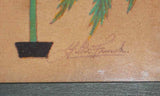 Folk Art Water Color on Paper Fraktur 2 Birds Facing Each Other by G. B. French
