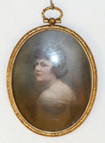 Antique Hand Painted Miniature of A Beautiful Woman in Oval Brass Frame