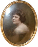 Antique Hand Painted Miniature of A Beautiful Woman in Oval Brass Frame