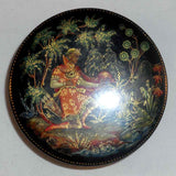 1973 Palekh Russian Lacquer Box Scene from Princes Frog Fairy Tale Artist Signed