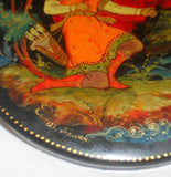 1973 Palekh Russian Lacquer Box Scene from Princes Frog Fairy Tale Artist Signed