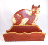 977 Walter & June Gottshall Carved Painted Wood Comb Box Brown Cat Crouching