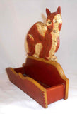 977 Walter & June Gottshall Carved Painted Wood Comb Box Brown Cat Crouching