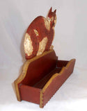 977 Walter & June Gottshall Carved Painted Wood Comb Box Brown Cat Crouching