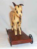 1980 Hand Carved Painted Wood Primitive Folk Art Goat Pull Toy W & J Gottshall