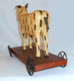 1980 Hand Carved Painted Wood Primitive Folk Art Goat Pull Toy W & J Gottshall