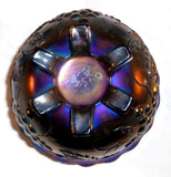 Dark Blue or Purple Carnival Glass Footed Bowl Heavy Grape Design Scalloped Edge