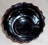 Dark Blue or Purple Carnival Glass Footed Bowl Heavy Grape Design Scalloped Edge