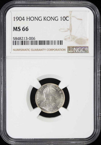 Lustrous 1904 Silver Small Coin 10 Cents Hong Kong Edward VII of England MS 66