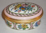 Halcyon Days Enamels England Oval Enameled Trinket Box Flower Bouquet Decoration