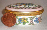 Halcyon Days Enamels England Oval Enameled Trinket Box Flower Bouquet Decoration