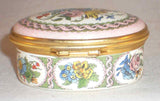Halcyon Days Enamels England Oval Enameled Trinket Box Flower Bouquet Decoration