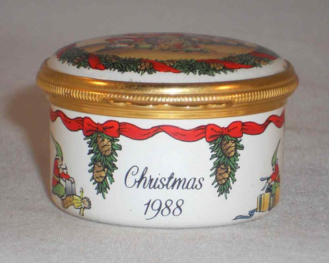 Halcyon Days Enamels England Round Box for Neiman Marcus Christmas 1988 Santa
