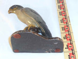 Antique Cast Iron Doorstop Gray Colored Hawk Standing on Brown Perch