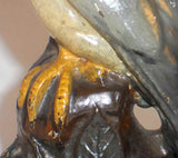 Antique Cast Iron Doorstop Gray Colored Hawk Standing on Brown Perch