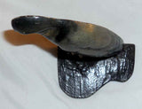 Antique Cast Iron Doorstop Gray Colored Hawk Standing on Brown Perch