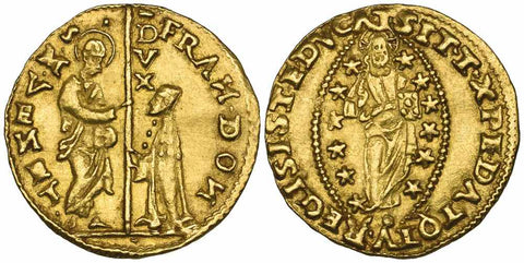 1545-1553 Gold Coin Venice Italy Zecchino or Ducat Francesco Dona Fr 1250 VF++