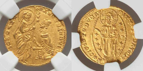 1341-1354 Gold Coin Venice Italy Ducat or Zecchino Andrea Dandolo Fr. 1221 AU 58