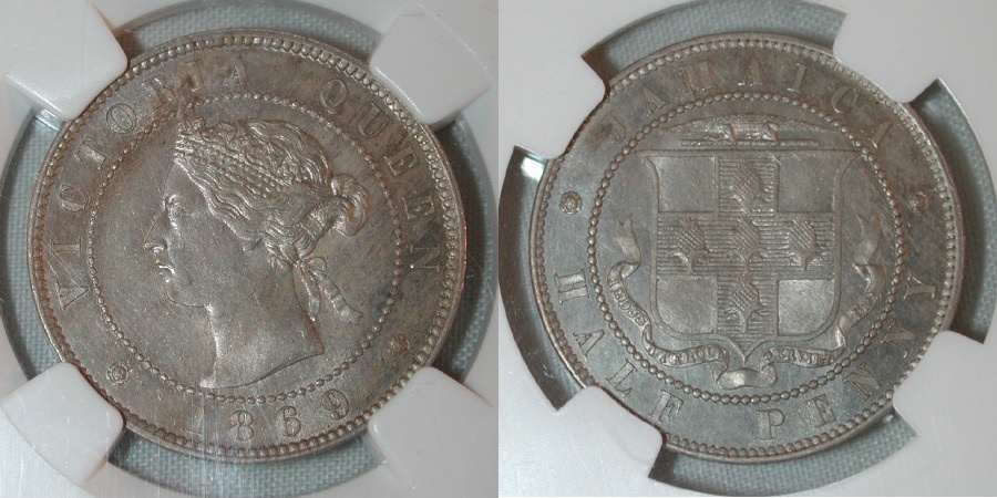 Beautiful 1869 Copper-Nickel Coin Jamaica Half Penny Queen