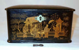 Antique Japanese Lacquer Hand Painted Box Men in Long Robes in Garden Setting