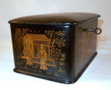 Antique Japanese Lacquer Hand Painted Box Men in Long Robes in Garden Setting