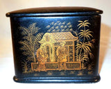 Antique Japanese Lacquer Hand Painted Box Men in Long Robes in Garden Setting