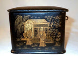 Antique Japanese Lacquer Hand Painted Box Men in Long Robes in Garden Setting