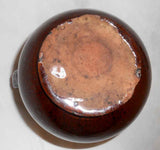 Beautiful Vintage Manganese Glazed Redware Jug With Ear Shaped Applied Handle