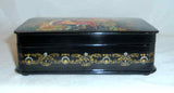 Footed Kholui Russian Lacquer Box Miniature Scene From Fairy Tale Signed Pyetrov