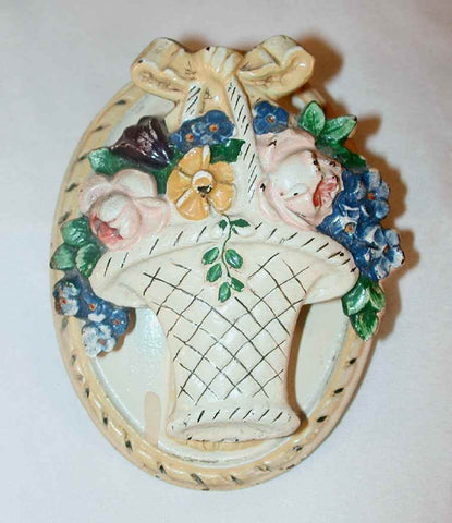 1930s Hubley Cast Iron Flower Basket Shaped Doorknocker with Ribbon on Top