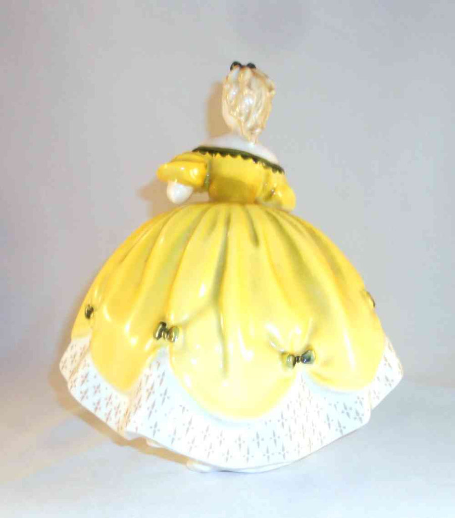 English Royal Doulton Figurine Woman Yellow Ballroom Dress The