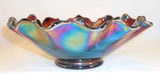 Fenton Carnival Glass Ruffled Edge Bowl Blue Opalescent or Purple Holly Pattern