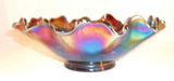 Fenton Carnival Glass Ruffled Edge Bowl Blue Opalescent or Purple Holly Pattern