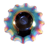 Fenton Carnival Glass Ruffled Edge Bowl Blue Opalescent or Purple Holly Pattern