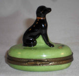 Limoges France Hand Painted Eximious Trinket Box Having Black Dog Sitting on Lid