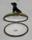Limoges France Hand Painted Eximious Trinket Box Having Black Dog Sitting on Lid